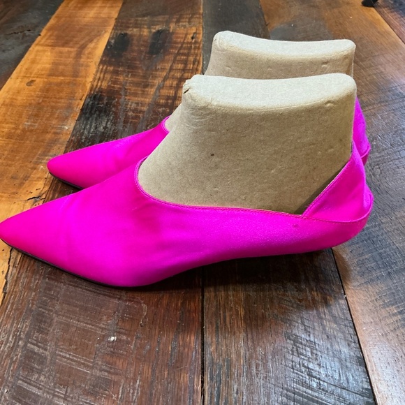 Kiki Price Babouche Heels Fire Pink Satin Pointed Toe Pumps  Made in Italy - Picture 6 of 11